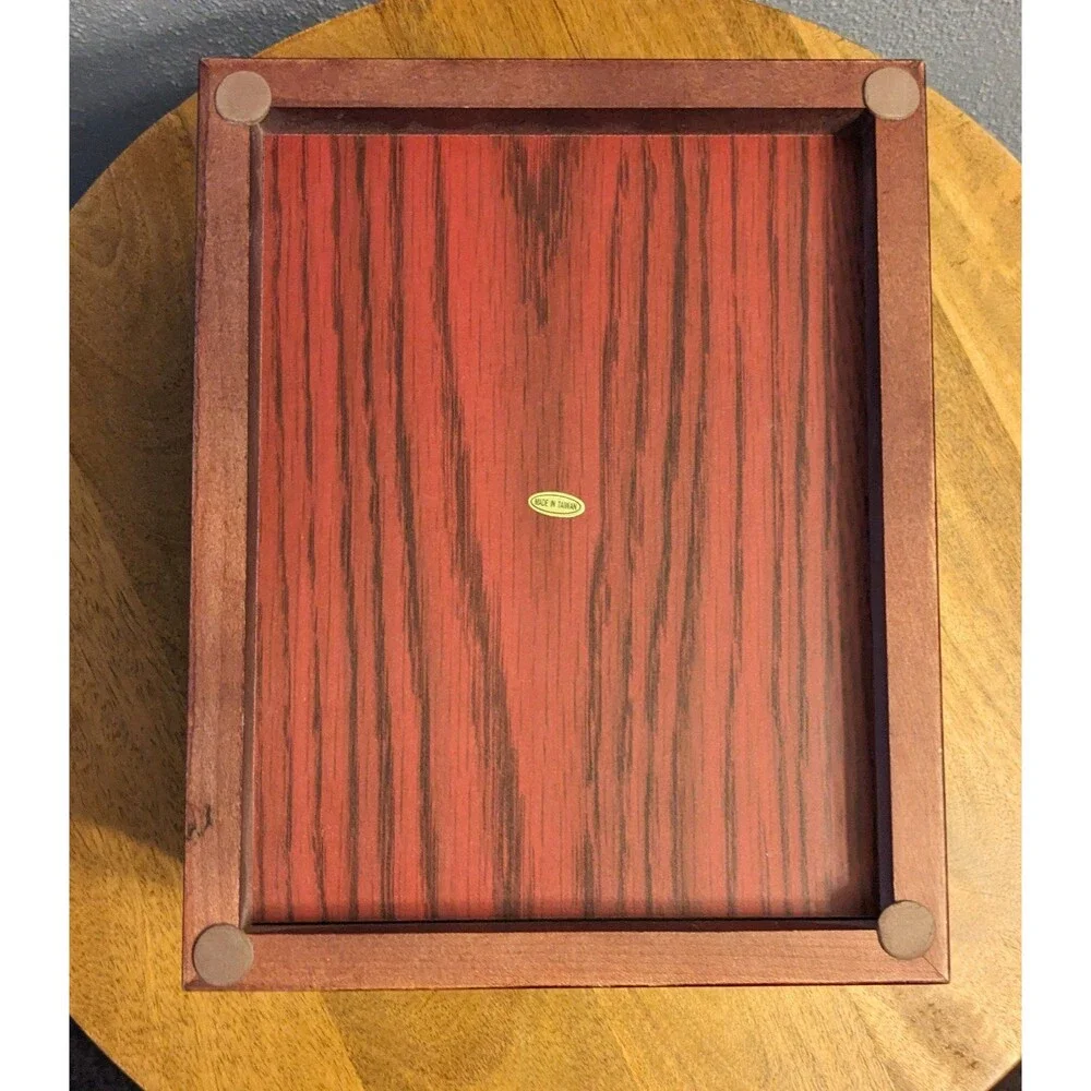 Vintage Solid Wood Jewelry Box Cherry Finish Pink Velvet Lining Flip Up Mirror